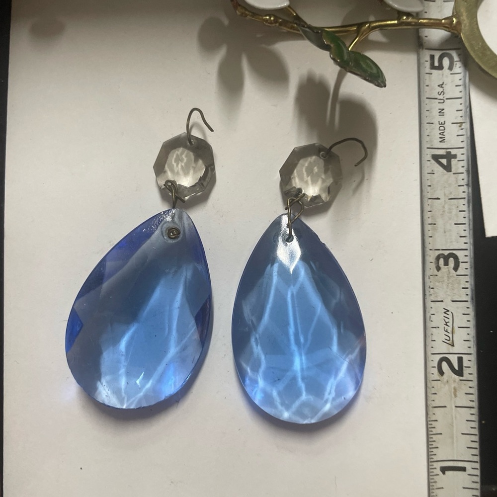 Set of two rare blue vintage crystal chandelier prisms - Picture 2 of 2